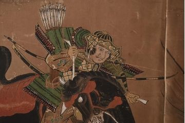 アンティーク建具　大正昭和初期　枠漆　武将　古い趣が魅力の衝立(つい立、パーテーション)(R-042629)