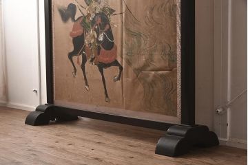 アンティーク建具　大正昭和初期　枠漆　武将　古い趣が魅力の衝立(つい立、パーテーション)(R-042629)