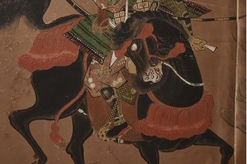 アンティーク建具　大正昭和初期　枠漆　武将　古い趣が魅力の衝立(つい立、パーテーション)(R-042629)