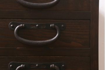 ラフジュ工房オリジナル　古金具リメイク　前板栗材　ヒノキ材　サイドチェストにも使える便利な小引き出し(小物収納、サイドチェスト)(R-042635)