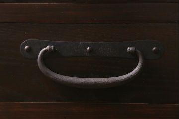 ラフジュ工房オリジナル　古金具リメイク　前板栗材　ヒノキ材　脚付き　サイドチェストにも使える便利な小引き出し(小物収納、サイドチェスト)(R-042636)