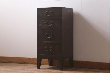 ラフジュ工房オリジナル　古金具リメイク　前板栗材　ヒノキ材　脚付き　サイドチェストにも使える便利な小引き出し(小物収納、サイドチェスト)(R-042637)
