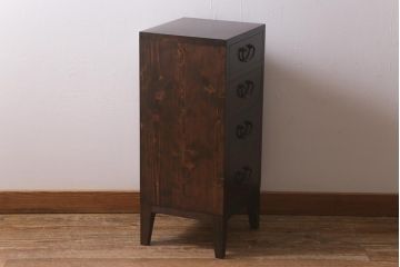 ラフジュ工房オリジナル　古金具リメイク　前板栗材　ヒノキ材　脚付き　サイドチェストにも使える便利な小引き出し(小物収納、サイドチェスト)(R-042637)