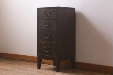 ラフジュ工房オリジナル　古金具リメイク　前板栗材　ヒノキ材　脚付き　サイドチェストにも使える便利な小引き出し(小物収納、サイドチェスト)(R-042637)