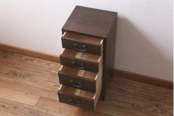 ラフジュ工房オリジナル　古金具リメイク　前板栗材　ヒノキ材　脚付き　サイドチェストにも使える便利な小引き出し(小物収納、サイドチェスト)(R-042637)