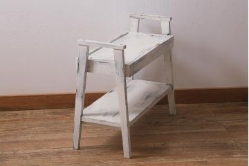 アンティーク家具　昭和初期　ペイント　シャビーシックな佇まいのサイドワゴン(テーブル、サイドテーブル、飾り台、花台)(R-042640)