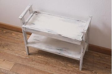 アンティーク家具　昭和初期　ペイント　シャビーシックな佇まいのサイドワゴン(テーブル、サイドテーブル、飾り台、花台)(R-042640)