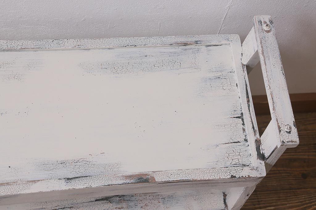 アンティーク家具　昭和初期　ペイント　シャビーシックな佇まいのサイドワゴン(テーブル、サイドテーブル、飾り台、花台)(R-042640)