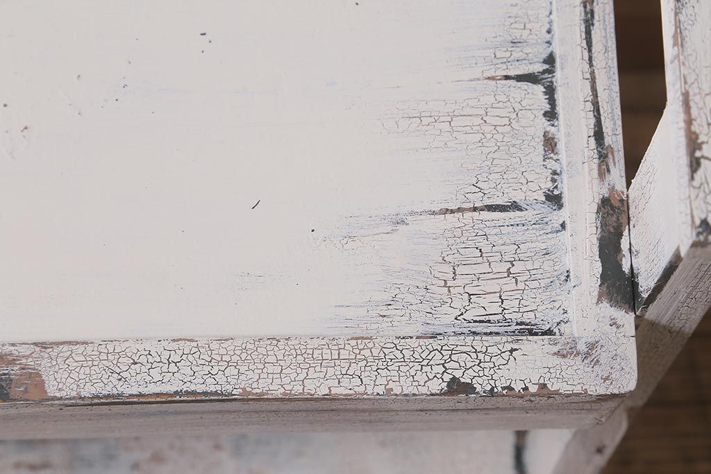 アンティーク家具　昭和初期　ペイント　シャビーシックな佇まいのサイドワゴン(テーブル、サイドテーブル、飾り台、花台)(R-042640)