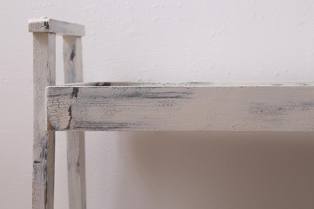 アンティーク家具　昭和初期　ペイント　シャビーシックな佇まいのサイドワゴン(テーブル、サイドテーブル、飾り台、花台)(R-042640)