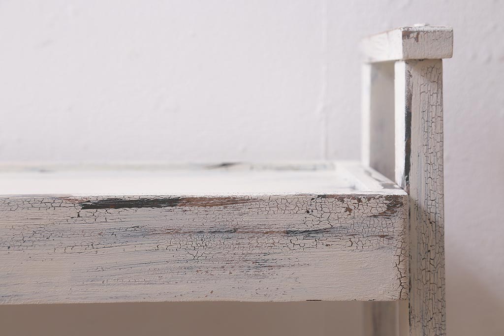 アンティーク家具　昭和初期　ペイント　シャビーシックな佇まいのサイドワゴン(テーブル、サイドテーブル、飾り台、花台)(R-042640)