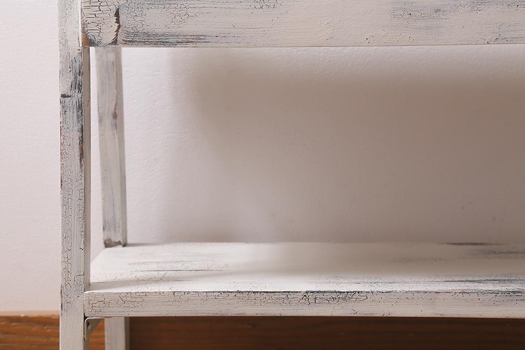 アンティーク家具　昭和初期　ペイント　シャビーシックな佇まいのサイドワゴン(テーブル、サイドテーブル、飾り台、花台)(R-042640)