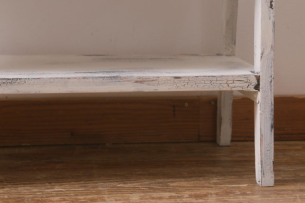 アンティーク家具　昭和初期　ペイント　シャビーシックな佇まいのサイドワゴン(テーブル、サイドテーブル、飾り台、花台)(R-042640)