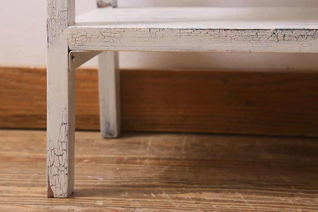 アンティーク家具　昭和初期　ペイント　シャビーシックな佇まいのサイドワゴン(テーブル、サイドテーブル、飾り台、花台)(R-042640)