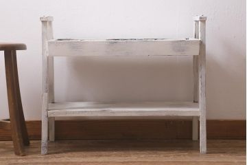 アンティーク家具　昭和初期　ペイント　シャビーシックな佇まいのサイドワゴン(テーブル、サイドテーブル、飾り台、花台)(R-042640)