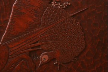 中古　伝統工芸　鎌倉彫り　桜・雉(キジ)　衝立(パーテーション、つい立て)(R-042641)