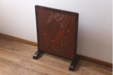 中古　伝統工芸　鎌倉彫り　桜・雉(キジ)　衝立(パーテーション、つい立て)(R-042641)