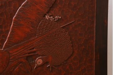中古　伝統工芸　鎌倉彫り　桜・雉(キジ)　衝立(パーテーション、つい立て)(R-042641)