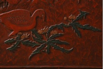 中古　伝統工芸　鎌倉彫り　桜・雉(キジ)　衝立(パーテーション、つい立て)(R-042641)