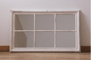 アンティーク雑貨　シャビーなペイントがお洒落な窓風ミラー(ウォールミラー、鏡、ディスプレイ)(R-042648)