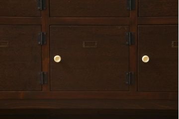 ラフジュ工房オリジナル　3×5マス　古材リメイク　ラワン古材　ネームプレート付きのマス目棚・右開き(収納棚、ロッカー、下駄箱)(R-042652)