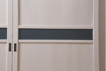 アンティーク建具　明治大正期　ペイント　バイカラーのお洒落な板戸2枚セット(引き戸、建具、帯戸)(R-042654)