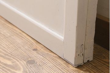 アンティーク建具　明治大正期　ペイント　バイカラーのお洒落な板戸2枚セット(引き戸、建具、帯戸)(R-042654)