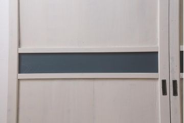 アンティーク建具　明治大正期　ペイント　バイカラーのお洒落な板戸2枚セット(引き戸、建具、帯戸)(R-042654)