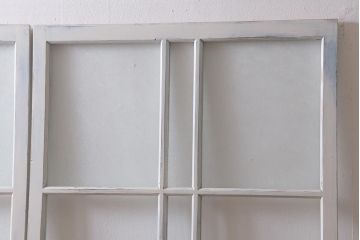 アンティーク建具　昭和初期　結霜ガラス　明るく爽やかな雰囲気のガラス戸2枚セット(引き戸、建具)(R-042655)