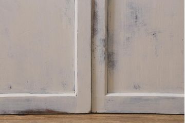 アンティーク建具　昭和初期　結霜ガラス　明るく爽やかな雰囲気のガラス戸2枚セット(引き戸、建具)(R-042655)