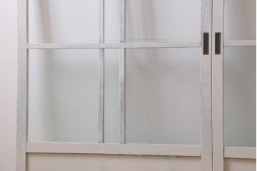 アンティーク建具　昭和初期　結霜ガラス　明るく爽やかな雰囲気のガラス戸2枚セット(引き戸、建具)(R-042655)