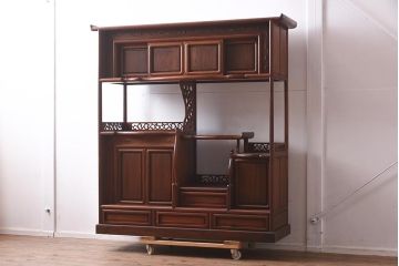 ヴィンテージ家具　紫檀材　品のある佇まいが魅力の飾り棚(茶棚、収納棚、戸棚、ビンテージ)(R-042659)
