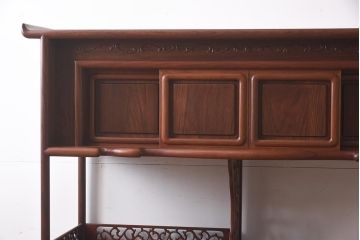 ヴィンテージ家具　紫檀材　品のある佇まいが魅力の飾り棚(茶棚、収納棚、戸棚、ビンテージ)(R-042659)