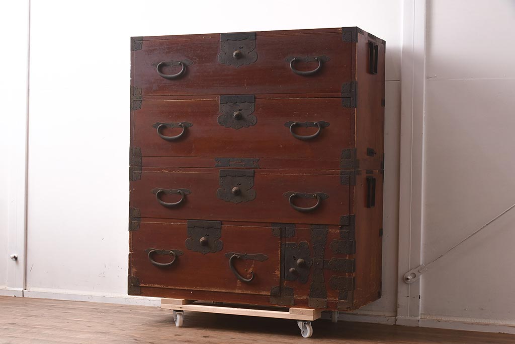 アンティーク家具　明治期　ヒノキ材　和の風情漂う重ねタンス(衣装箪笥、引き出し)(R-042661)