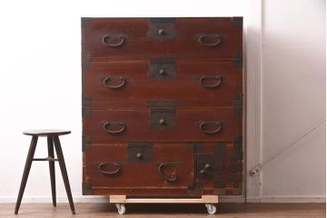 アンティーク家具　明治期　ヒノキ材　和の風情漂う重ねタンス(衣装箪笥、引き出し)(R-042661)