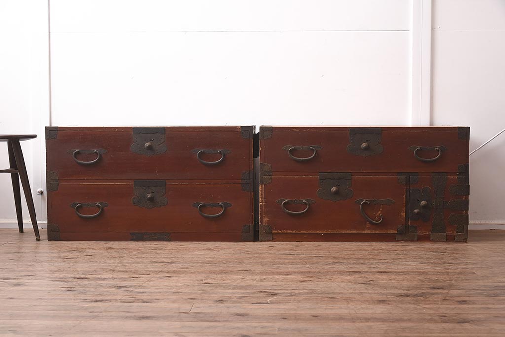 アンティーク家具　明治期　ヒノキ材　和の風情漂う重ねタンス(衣装箪笥、引き出し)(R-042661)