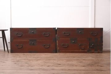 アンティーク家具　明治期　ヒノキ材　和の風情漂う重ねタンス(衣装箪笥、引き出し)(R-042661)