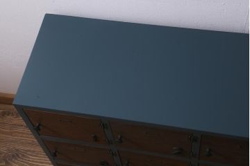 ラフジュ工房オリジナル　3×5マス　古材リメイク　ヒノキ無垢材・ラワン古材　ビンテージ風のペイントマス目棚・右開き(収納棚、ロッカー、下駄箱)(R-042666)