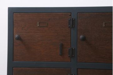 ラフジュ工房オリジナル　3×5マス　古材リメイク　ヒノキ無垢材・ラワン古材　ビンテージ風のペイントマス目棚・右開き(収納棚、ロッカー、下駄箱)(R-042666)