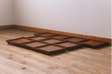 アンティーク雑貨　明治十三年　金縁　欅一枚板　玉杢　お膳10客セット(R-042668)