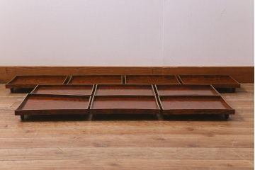 アンティーク雑貨　明治十三年　金縁　欅一枚板　玉杢　お膳10客セット(R-042668)