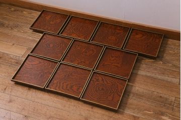アンティーク雑貨　明治十三年　金縁　欅一枚板　玉杢　お膳10客セット(R-042668)