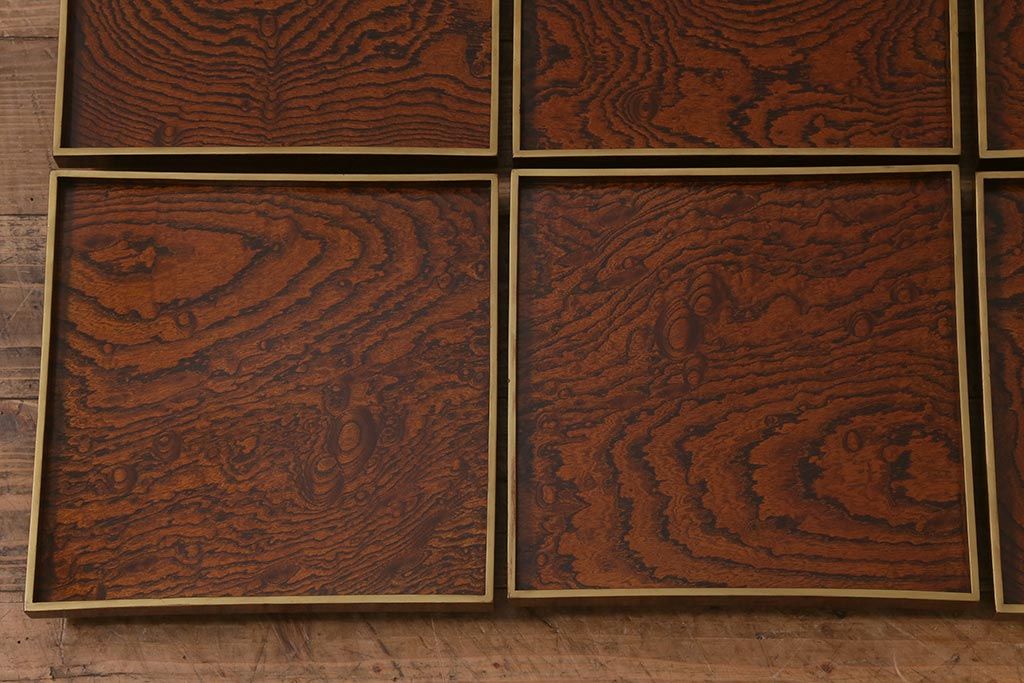 アンティーク雑貨　明治十三年　金縁　欅一枚板　玉杢　お膳10客セット(R-042668)