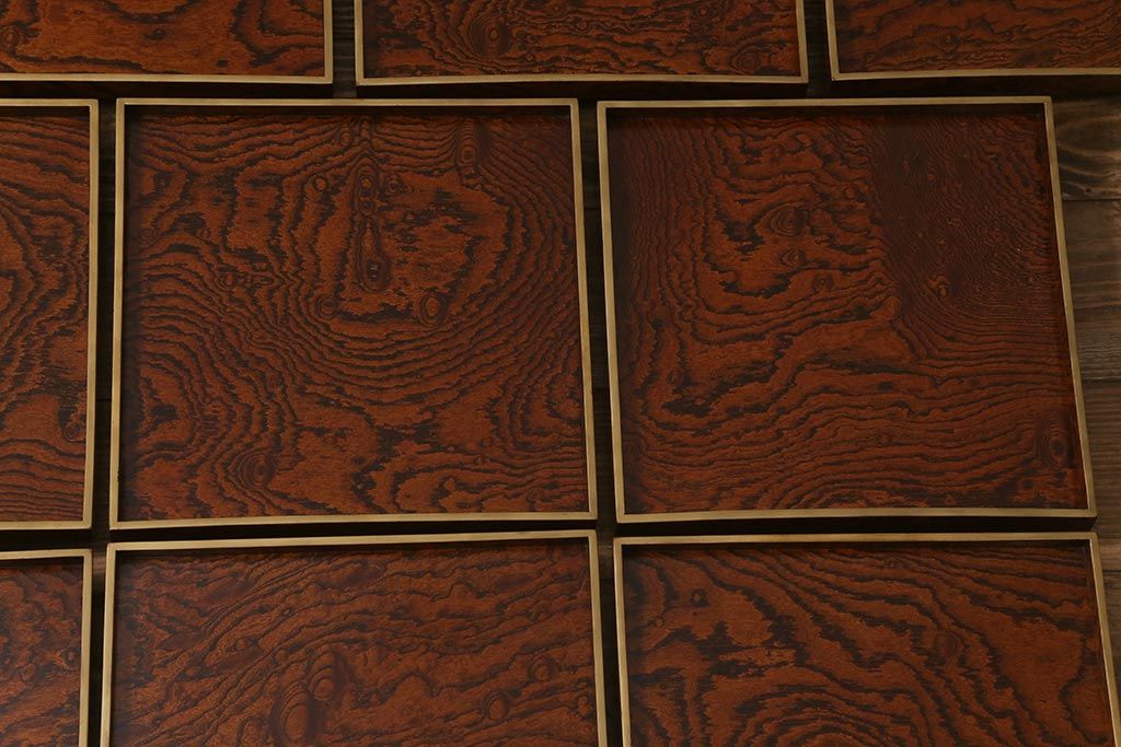 アンティーク雑貨　明治十三年　金縁　欅一枚板　玉杢　お膳10客セット(R-042668)