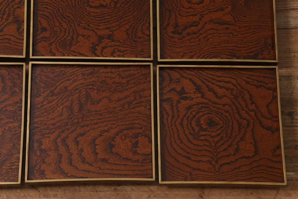 アンティーク雑貨　明治十三年　金縁　欅一枚板　玉杢　お膳10客セット(R-042668)