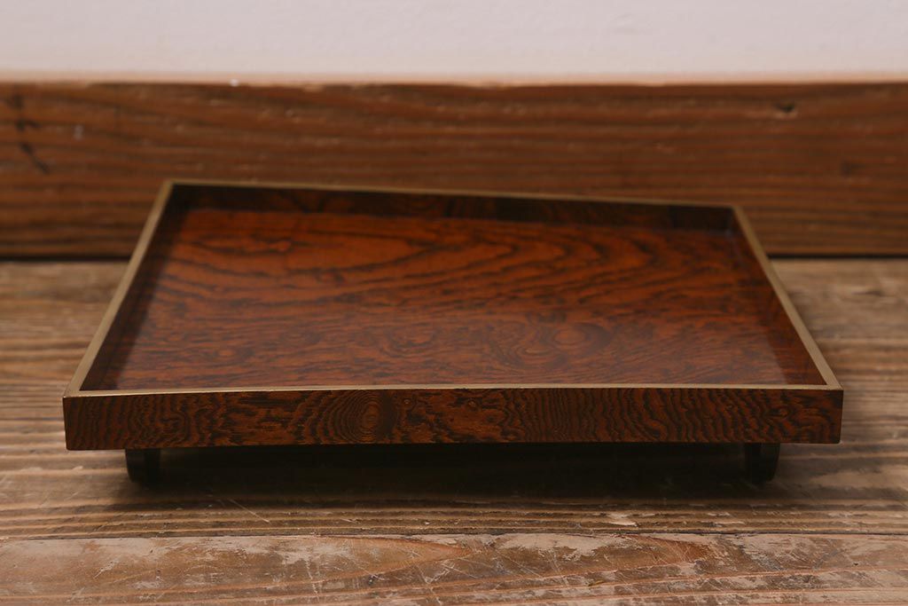 アンティーク雑貨　明治十三年　金縁　欅一枚板　玉杢　お膳10客セット(R-042668)