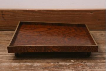 アンティーク雑貨　明治十三年　金縁　欅一枚板　玉杢　お膳10客セット(R-042668)