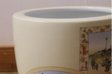 アンティーク雑貨　オールドノリタケ(則武・日陶)　東海道五十三次　和の雰囲気漂う火鉢(手あぶり、鉢カバー、傘立て)(R-042673)