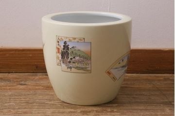 アンティーク雑貨　オールドノリタケ(則武・日陶)　東海道五十三次　和の雰囲気漂う火鉢(手あぶり、鉢カバー、傘立て)(R-042673)