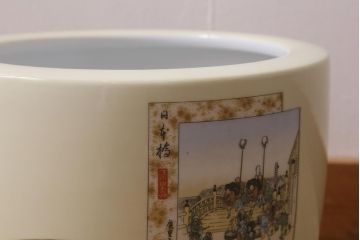 アンティーク雑貨　オールドノリタケ(則武・日陶)　東海道五十三次　和の雰囲気漂う火鉢(手あぶり、鉢カバー、傘立て)(R-042674)